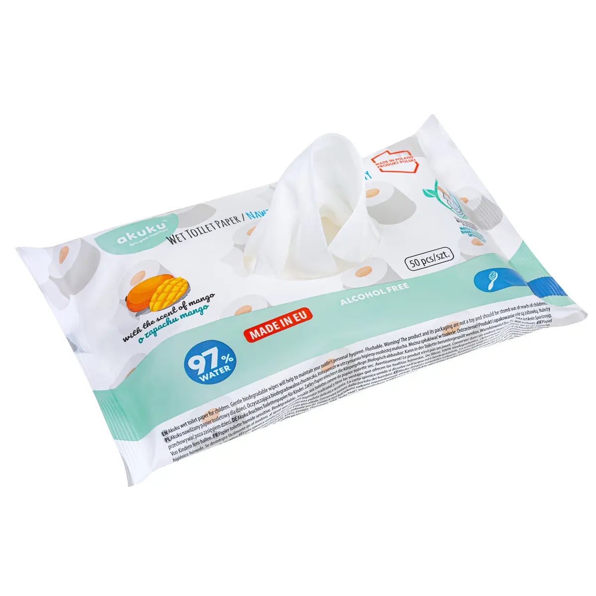 Akuku nawilżony papier toaletowy 50 szt. zapach mango