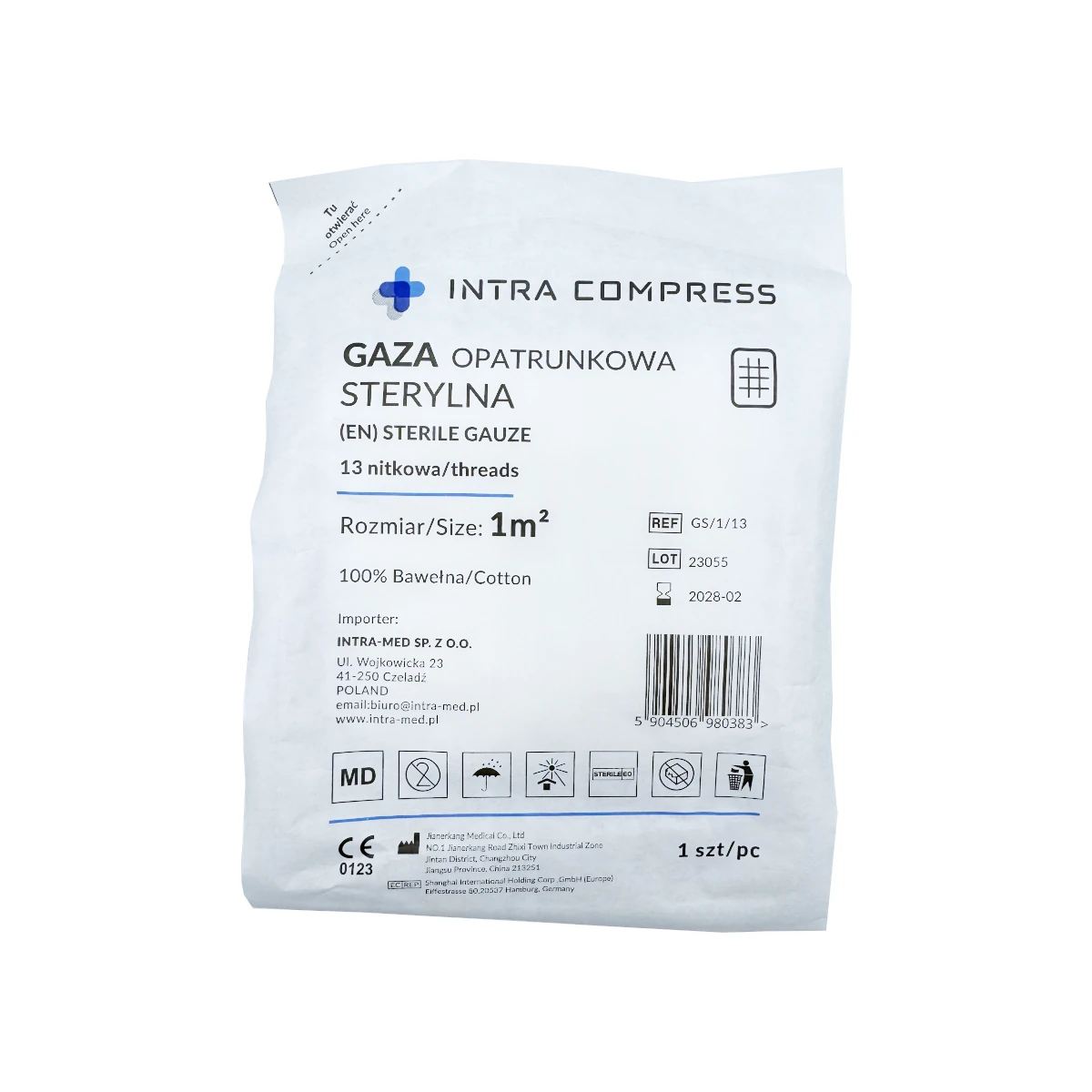 Gaza opatrunkowa sterylna 1m2 13nitkowa 1 szt. Intra Compress