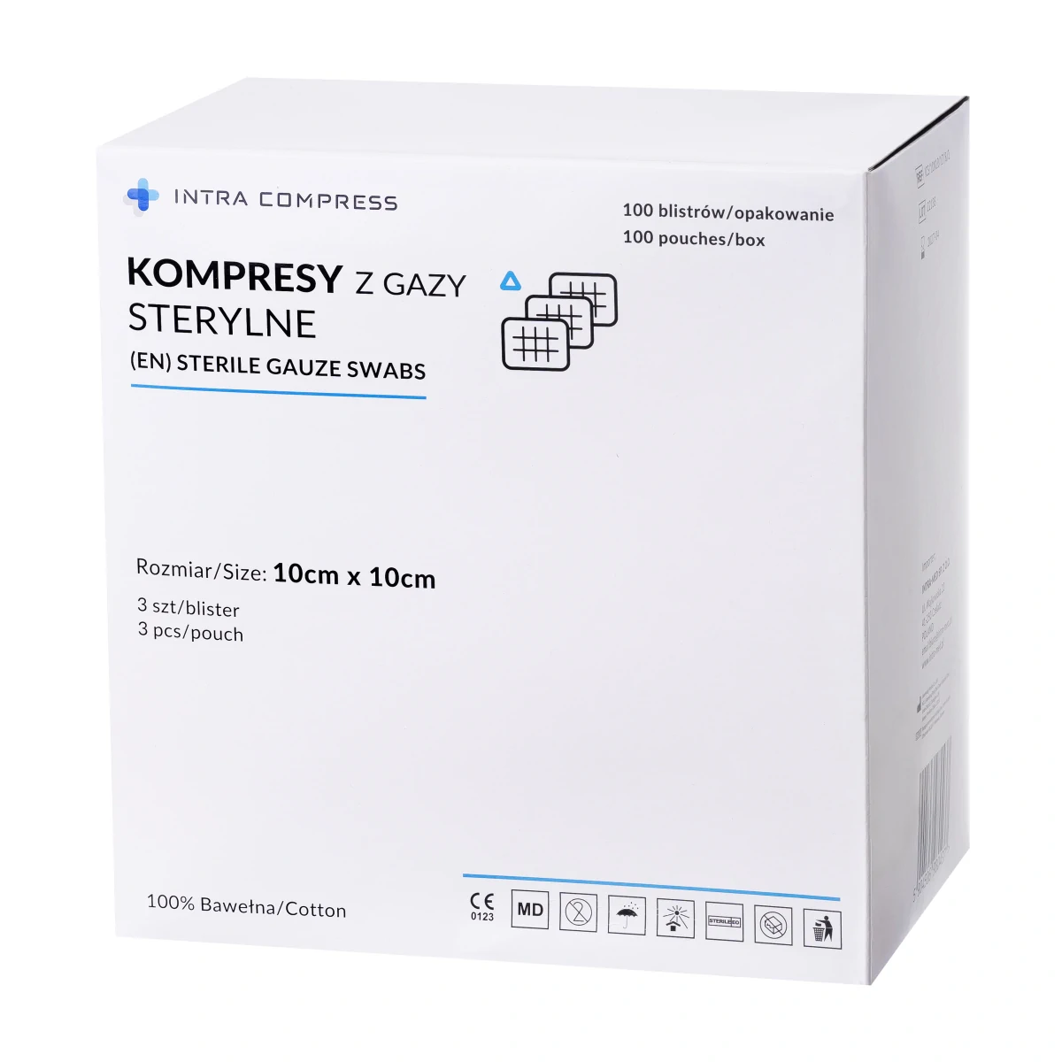 Kompres z gazy jałowy 10x10cm 100 blistrów po 3 szt. Intra Compress