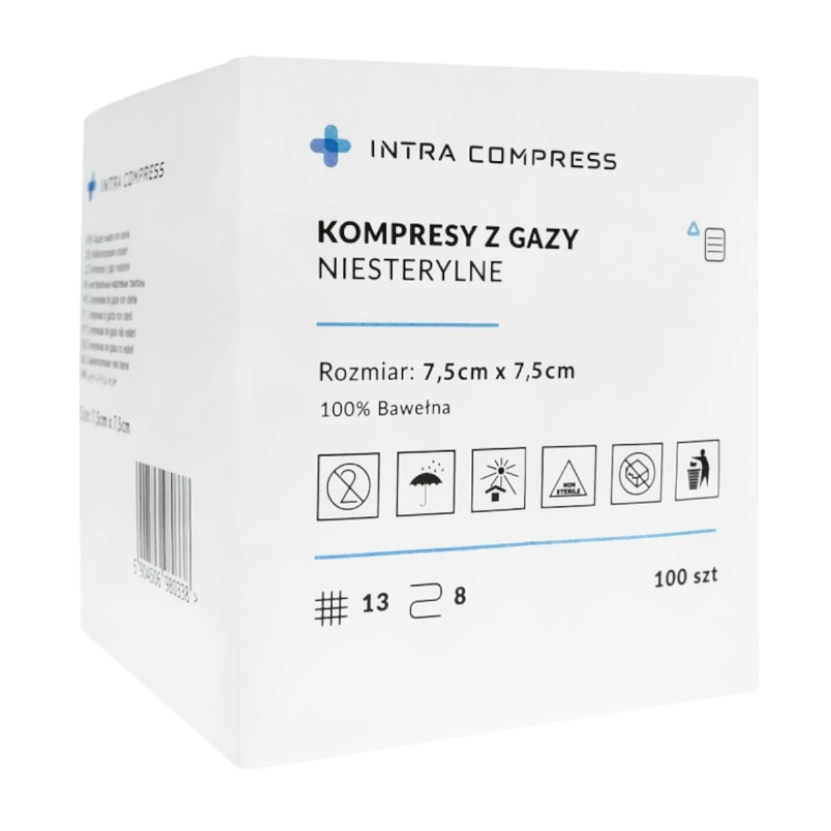 Kompres z gazy niejałowy 7,5x7,5cm 100 szt. Intra Compress