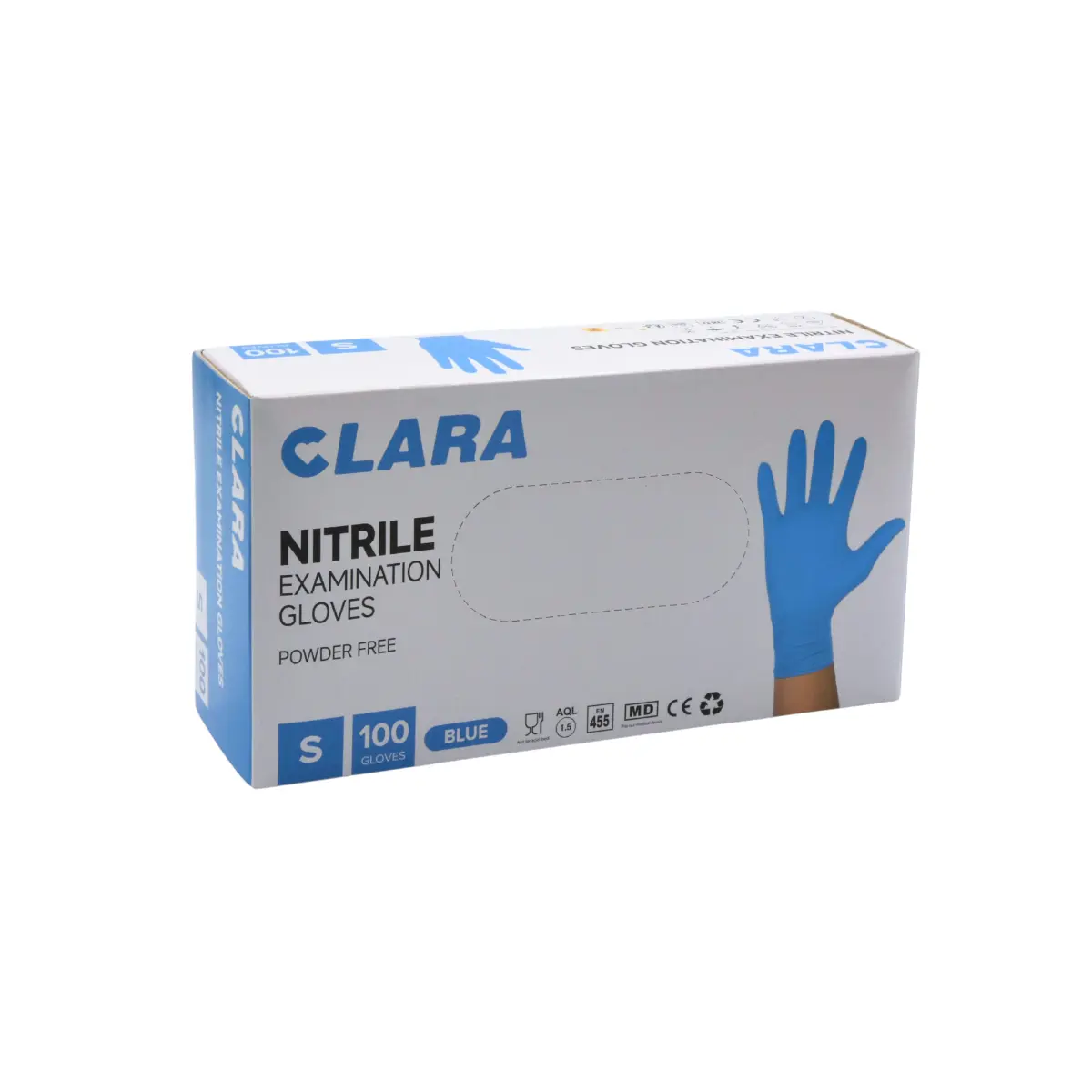 Rękawice nitrylowe bezpudrowe niebieskie S niesterylne 100 szt. Clara